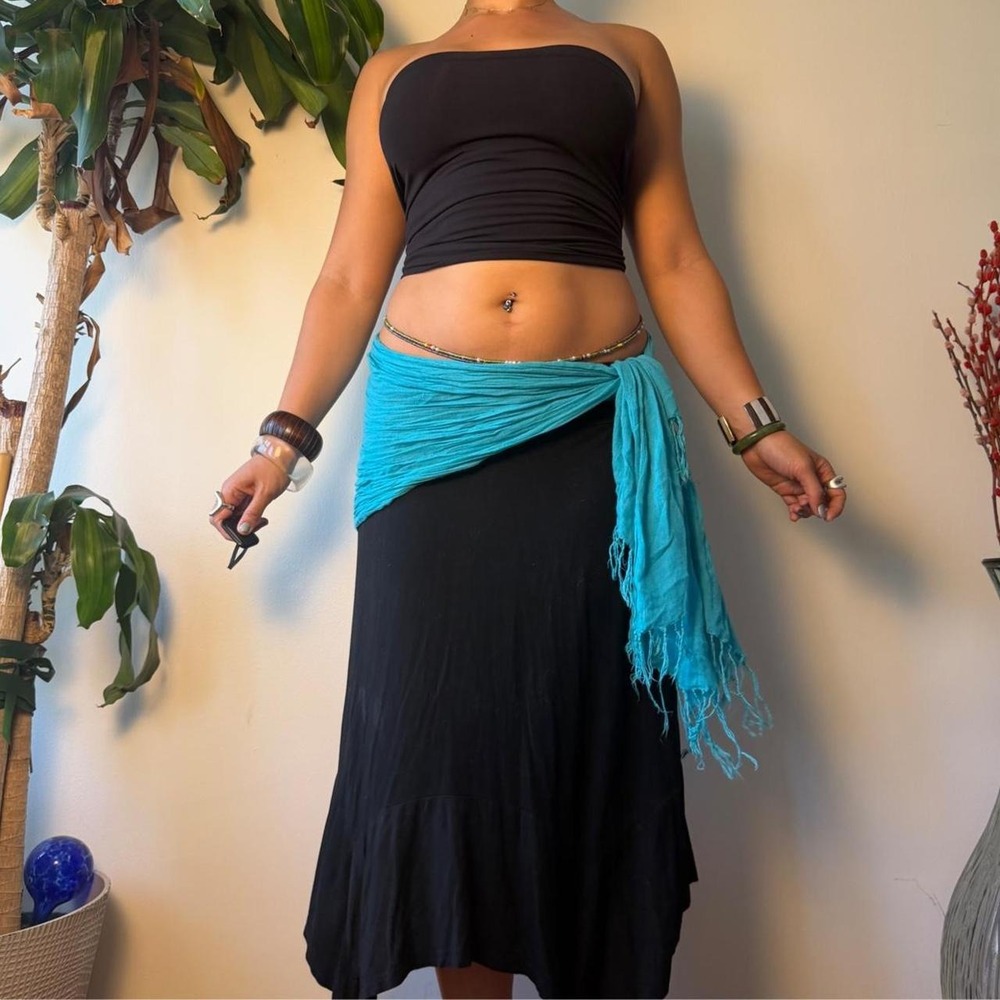 Y2K Teal Boho Fringe Scarf Wrap Aqua Blue Mermaidcore Festival Scarf